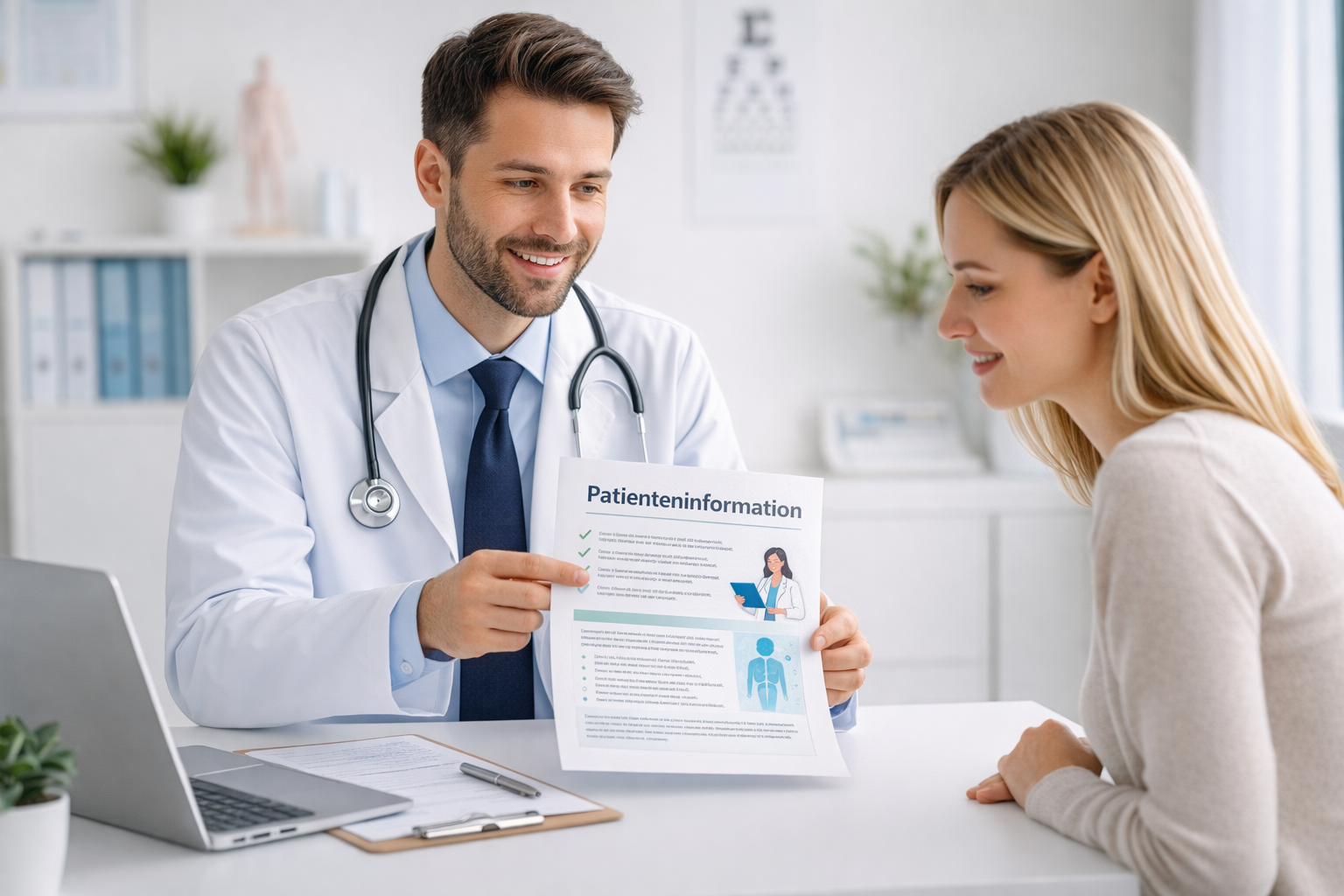 Patienteninformationen übersetzen – Arzt erklärt dokumentierte Befunde.